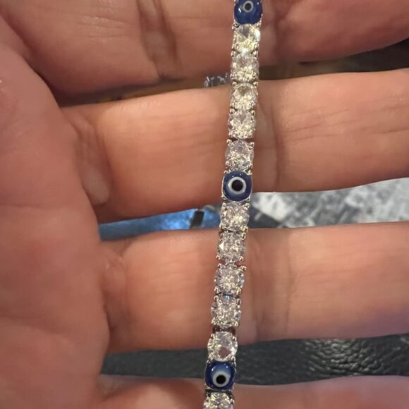 Neiman Marcus 18K White Gold Filled Evil Eye Bracelet - Picture 3 of 4